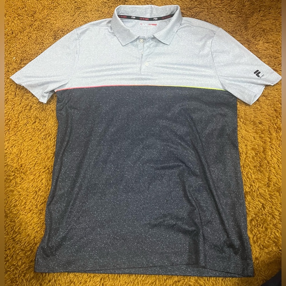 Fila Sport Mens Small Light Grey / Dark Grey Multi Colored Golf Polo Shirt